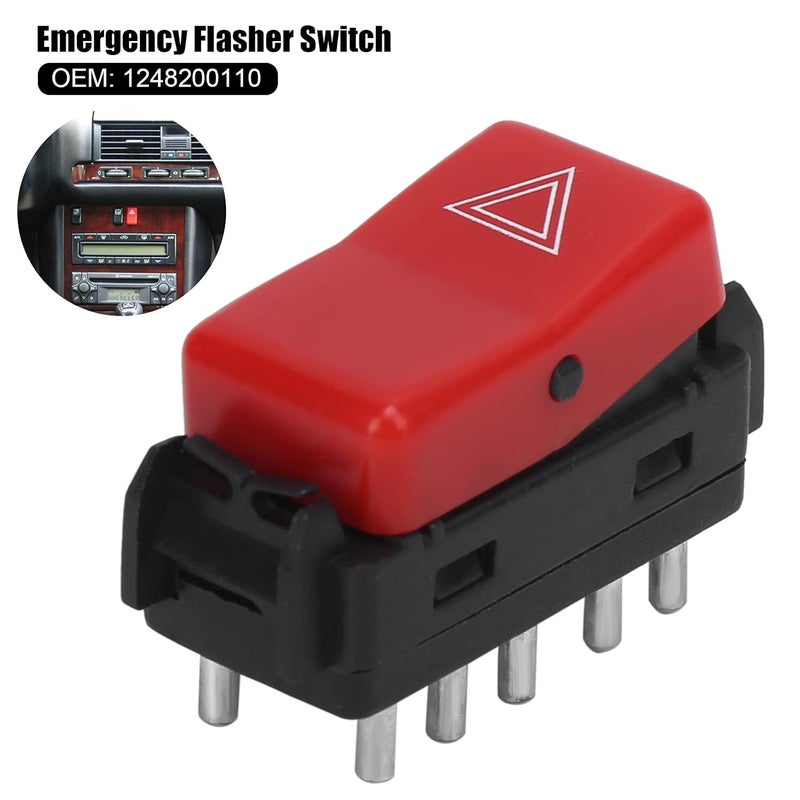 EVGATSAUTO Warning Flasher Switch, Warning Hazard Light Emergency Flasher Switch 1248200110 Red Replacement for W124 W201 W202 - Image 4